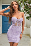 Purple Sweetheart Corset Beaded Tight Short Homecoming Dress with Appliques