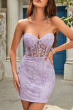 Purple Sweetheart Corset Beaded Tight Short Homecoming Dress with Appliques