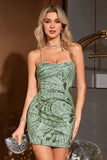 Sparkly Stylish Green Sheath Sequin Short Homecoming Dress with Criss Cross Back