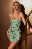 Sparkly Stylish Green Sheath Sequin Short Homecoming Dress with Criss Cross Back