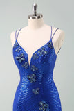 Glitter Royal Blue Homecoming Dress with Sequins Butterflies