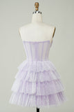 Sparkly Lilac A Line Strapless Polka Dots Corset Tiered Short Homecoming Dress