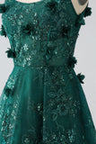 Dark Green A-Line Spaghetti Straps Long Corset Glitter Prom Dress