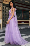 Gorgeous Grey Purple A Line Halter Neck Corset Prom Dress with Appliques