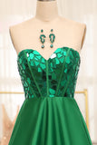 Dark Green A Line Sweetheart Mirror Long Prom Dress