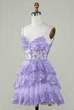 Cute Pink A Line Spaghetti Straps Sparkly Sequin Tiered Corset Short Homecoming Dress