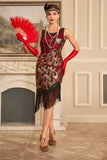 Sparkly Burgundy Sleeveless Sequins Fringed Flapper Gatsby Dress