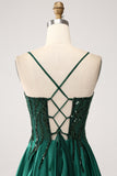 Sparkly Dark Green A-Line Spaghetti Straps Long Prom Dress With Sequins