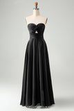 Dark Green A Line Sweetheart Satin Cut Out Pleated Long Wedding Party Guest Dress