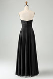 Dark Green A Line Sweetheart Satin Cut Out Pleated Long Bridesmaid Dress