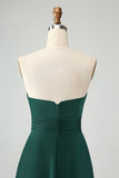 Dark Green A Line Sweetheart Satin Cut Out Pleated Long Bridesmaid Dress