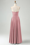 Dark Green A Line Sweetheart Satin Cut Out Pleated Long Bridesmaid Dress