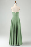 Dark Green A Line Sweetheart Satin Cut Out Pleated Long Wedding Party Guest Dress