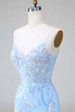 Sparkly Lilac Blue Bodycon Spaghetti Straps Corset Short Homecoming Dress with Sequins