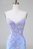 Sparkly Blue Bodycon Spaghetti Straps Corset Short Homecoming Dress with Sequins