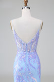 Sparkly Lilac Blue Bodycon Spaghetti Straps Corset Short Homecoming Dress with Sequins