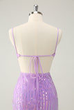 Glitter Purple Bodycon Lace Up Back Short Homecoming Dress with Sequins