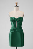 Dark Green Bodycon Sweetheart Pleated Corset Short Homecoming Dress