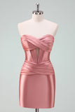 Fuchsia Sweetheart Pleated Corset Short Tight Homecoming Dress