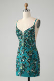 Sparkly Dark Green Bodycon Spaghetti Straps Short Homecoming Dress with Beading