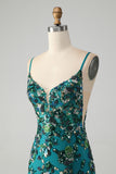 Sparkly Dark Green Bodycon Spaghetti Straps Short Homecoming Dress with Beading