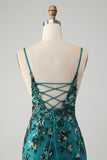 Sparkly Dark Green Bodycon Spaghetti Straps Short Homecoming Dress with Beading