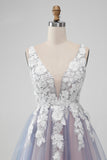 Grey Pink A Line Spaghetti Straps Flowers Short Homecoming Dress with Pearl