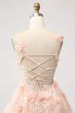 Cute Blush A Line V Neck Sequin Corset Short Homecoming Dress with Appliques