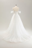 Princess White A-Line Off The Shoulder Corset Wedding Dress with Appliques Lace