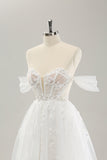 Princess White A-Line Off The Shoulder Corset Wedding Dress with Appliques Lace