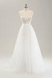 Princess White A-Line Off The Shoulder Corset Wedding Dress with Appliques Lace