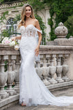 Sparkly Mermaid Off The Shoulder Corset Sequin Wedding Dress with Appliques