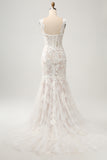 White Mermaid Off The Shoulder Corset Sequin Wedding Dress with Appliques Lace