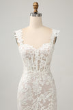 White Mermaid Off The Shoulder Corset Sequin Wedding Dress with Appliques Lace