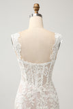 White Mermaid Off The Shoulder Corset Sequin Wedding Dress with Appliques Lace