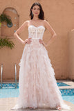 White A-Line Sweetheart Corset Long Bridal Dress with Appliques Lace