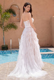 White A-Line Sweetheart Corset Long Bridal Dress with Appliques Lace