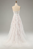 White A-Line Sweetheart Corset Long Bridal Dress with Appliques Lace