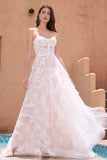 White A-Line Sweetheart Corset Long Bridal Dress with Appliques Lace