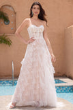 White A-Line Sweetheart Corset Long Bridal Dress with Appliques Lace