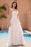 White A-Line Sweetheart Corset Long Bridal Dress with Appliques Lace