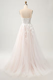 White A-Line Sweetheart Sparkly Sequin Corset Wedding Dress with Appliques Lace