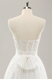 White A Line Sweetheart Corset Tiered Long Wedding Dress with Appliques Lace