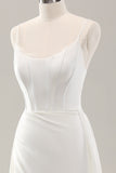 White A Line Spaghetti Straps Corset Lace Up Back Wedding Dress with Slit