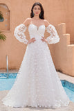 White A Line Off The Shoulder Corset Bridal Party Dress with Detachable Sleeves