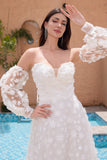 White A Line Off The Shoulder Corset Bridal Party Dress with Detachable Sleeves