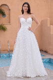 A Line Off The Shoulder Corset White Wedding Dress with Detachable Sleeves