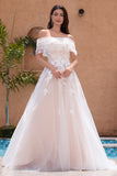 Princess Off The Shoulder Corset Long Bridal Dress with Appliques Lace