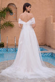 Princess Off The Shoulder Corset Long Bridal Dress with Appliques Lace