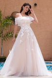 Princess Off The Shoulder Corset Long Bridal Dress with Appliques Lace